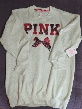 PINK Victoria's Secret Grey Sweatshirt Dress with Red & Black Logo Bow